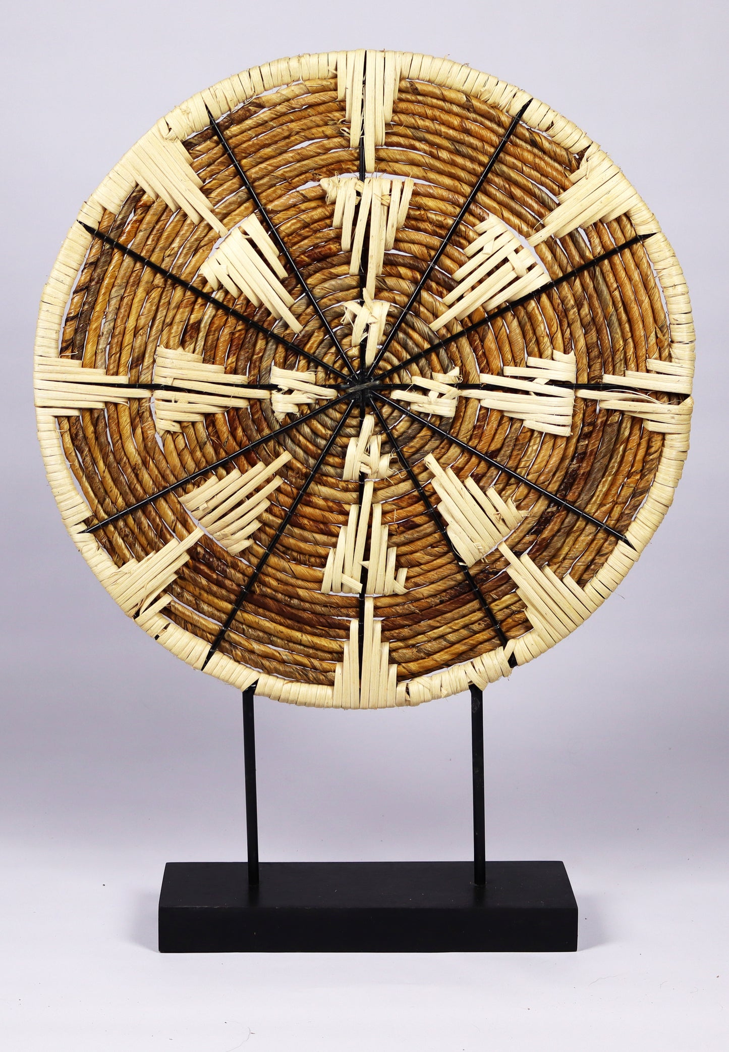 Handmade Nature Beige Sculpture Contemporary Elegant with Black Wood Stand