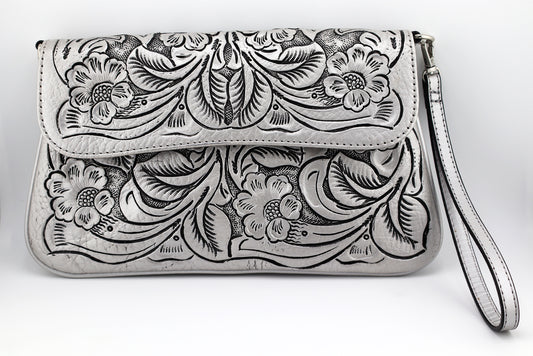 Crossbody Silver Bags, Handmade tooled leather purse