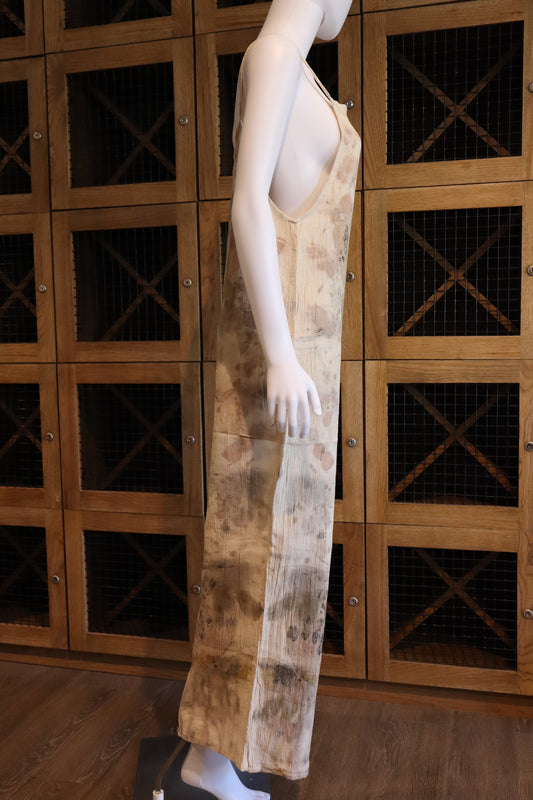 Elegant Natural Jumpsuit Print Leaves and Flowers