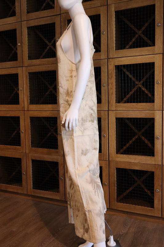 Elegant Natural Jumpsuit Print Leaves and Flowers