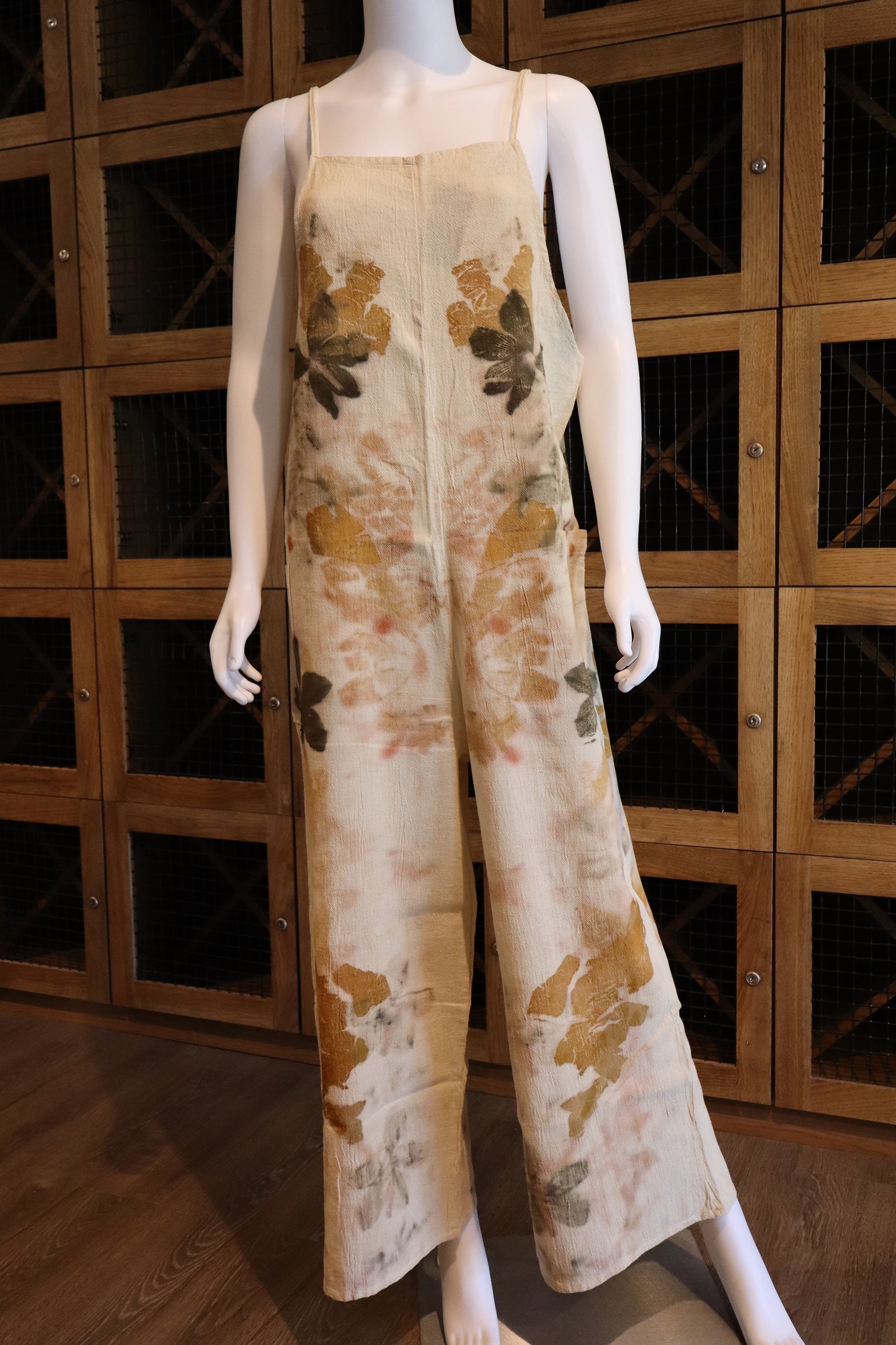 Elegant Natural Jumpsuit Print Leaves and Flowers