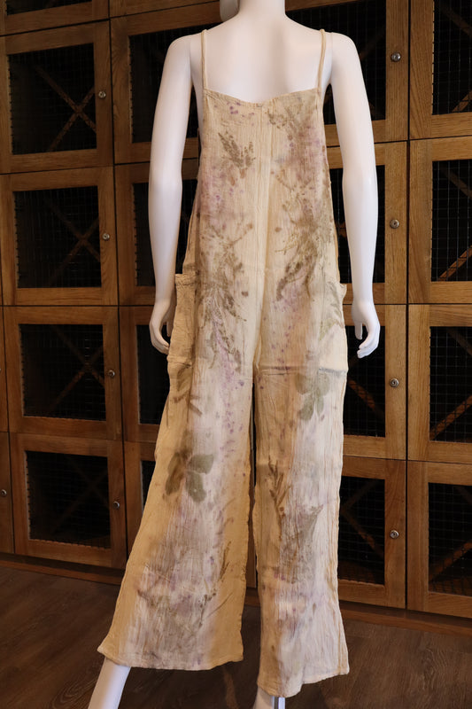 Elegant Natural Jumpsuit Print Leaves and Flowers