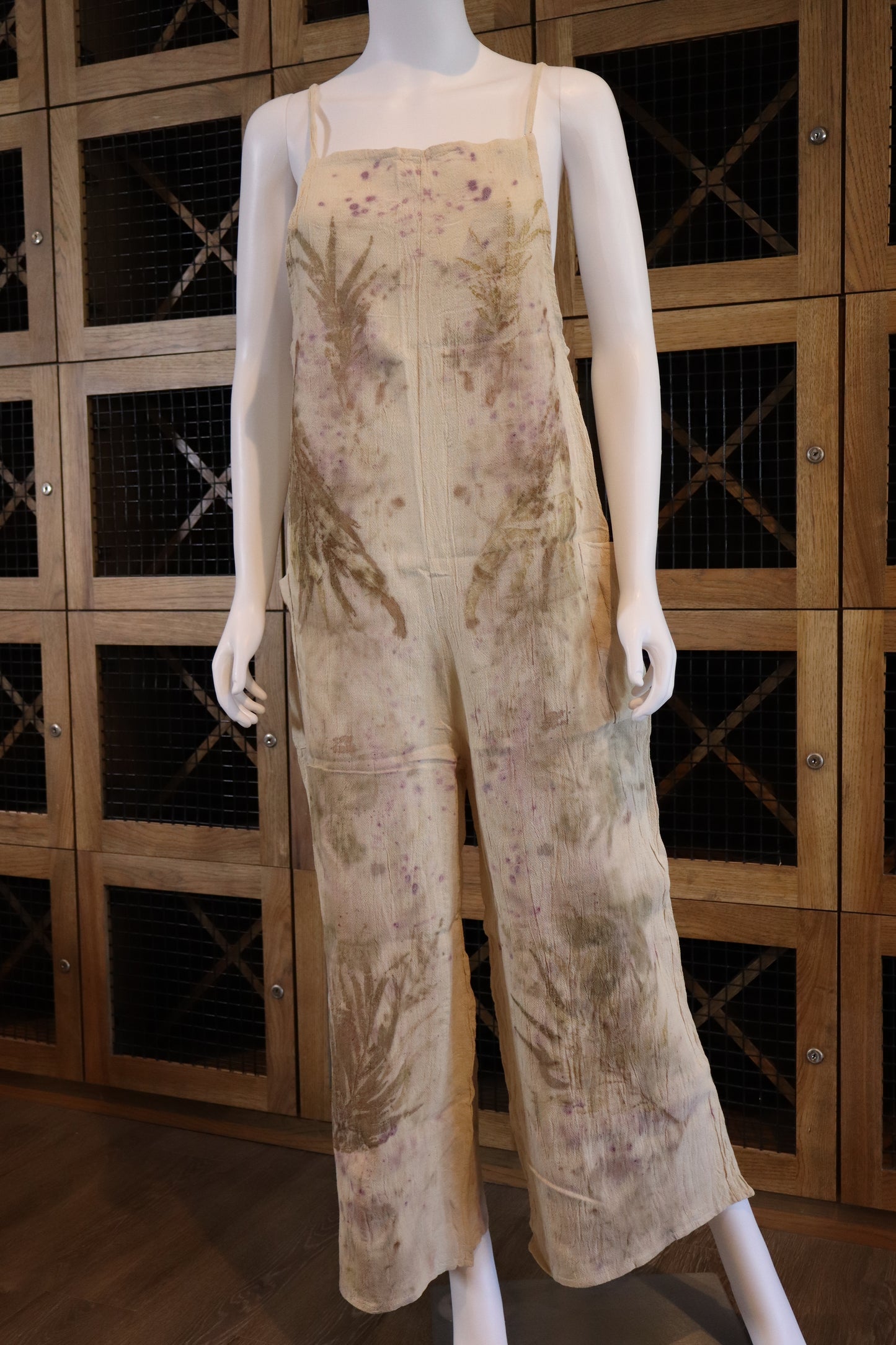 Elegant Natural Jumpsuit Print Leaves and Flowers