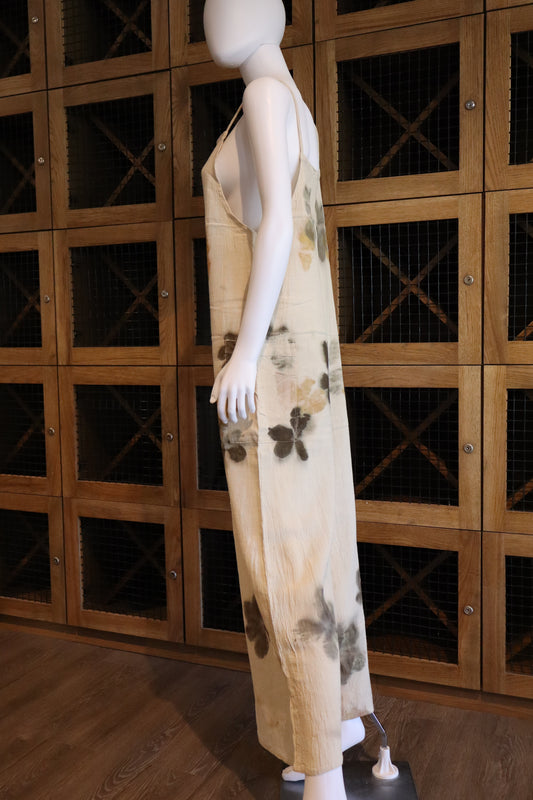 Elegant Natural Jumpsuit Print Leaves and Flowers