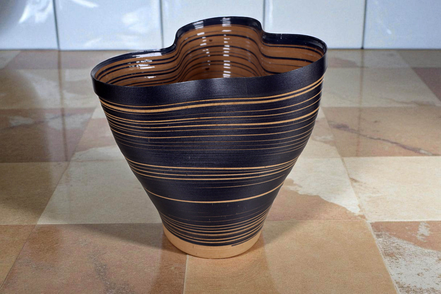 Contemporary Potted Plant Holder design, Handmade Paper. Contemporary Mexican Arts Black and Brown