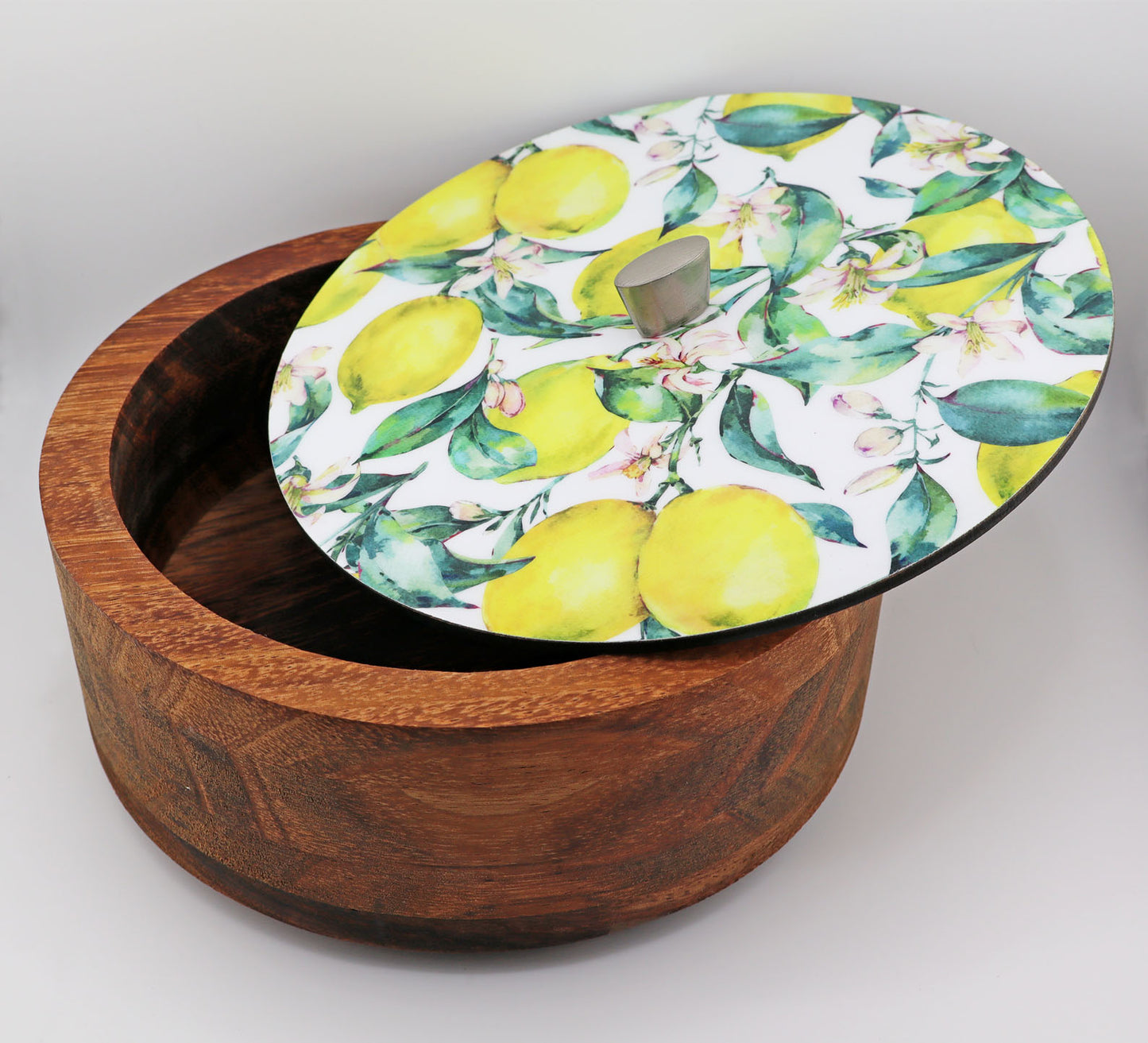 Tortillla Warmer Handmade Parota Wood, Lemons Contemporary design.