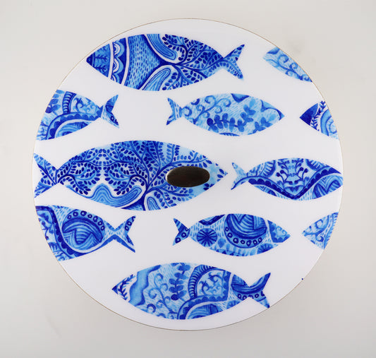 Tortillla Warmer, Blue Fish Contemporary design, Handmade Wood.