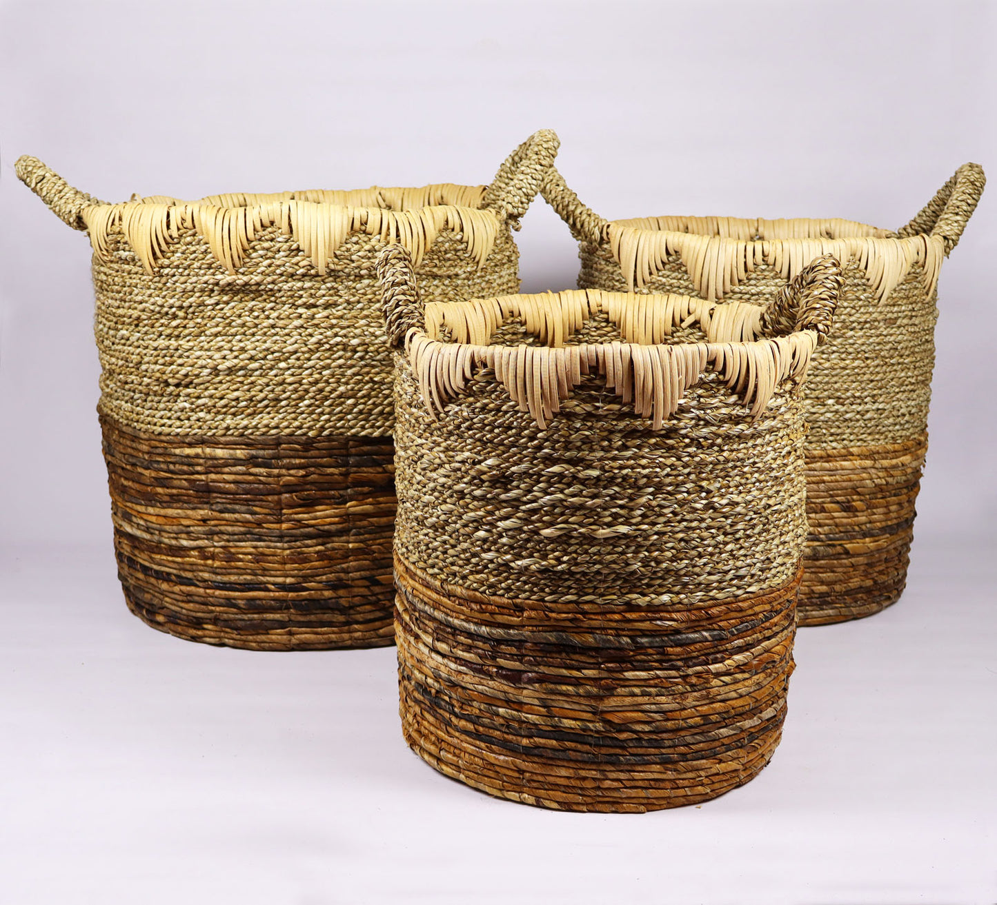 Set of 3 Natural Handwoven Beige Quebec basket