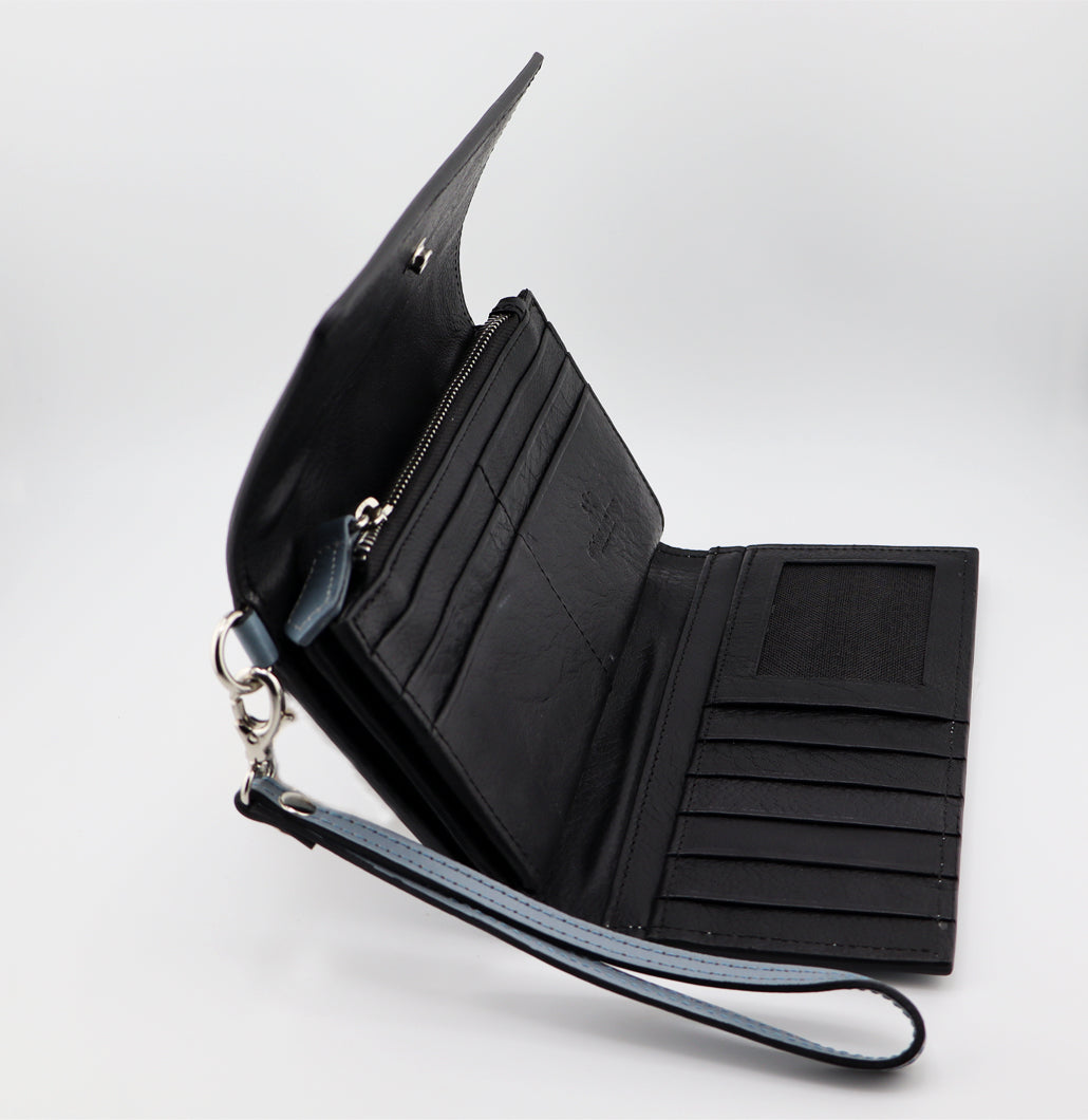 Leather Wallet for Women, Smokey Blue Color, Tooled Leather Wallet