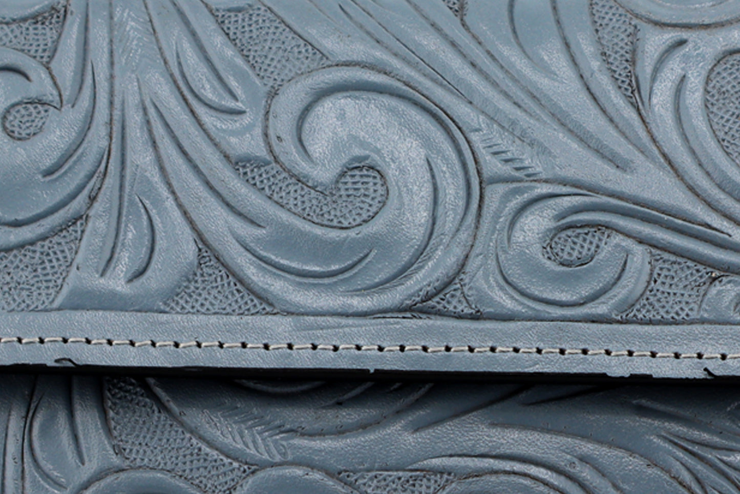 Leather Wallet for Women, Smokey Blue Color, Tooled Leather Wallet