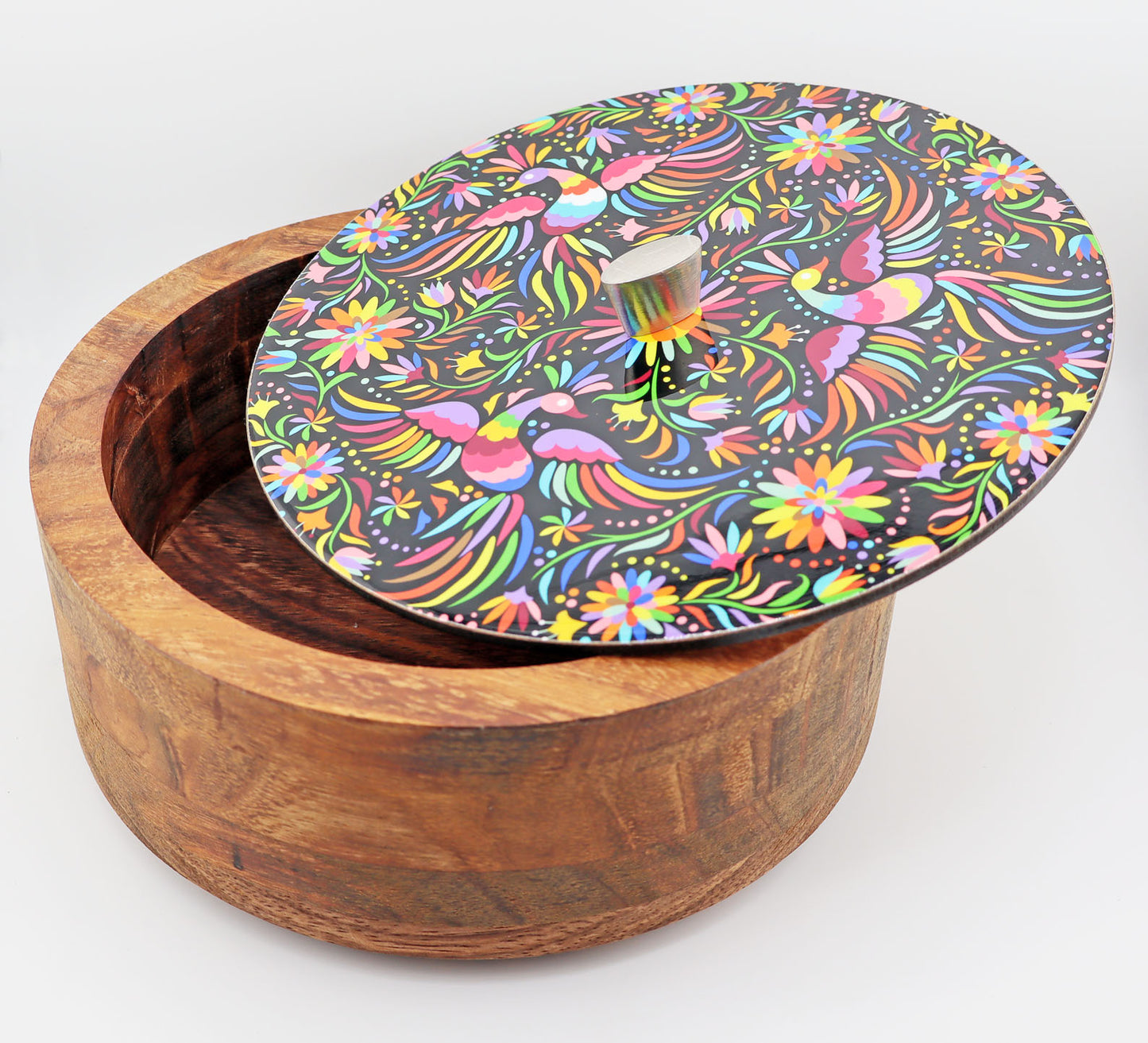 Tortillla Warmer Handmade Parota Wood, Colors Tenangos Contemporary design.