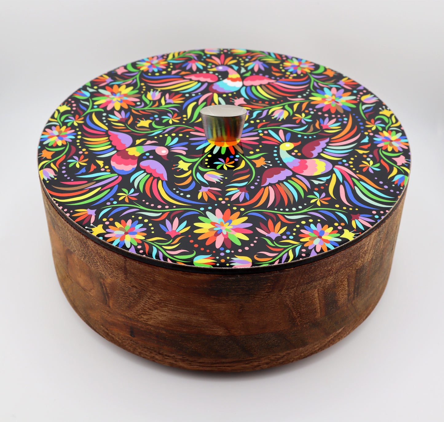 Tortillla Warmer Handmade Parota Wood, Colors Tenangos Contemporary design.