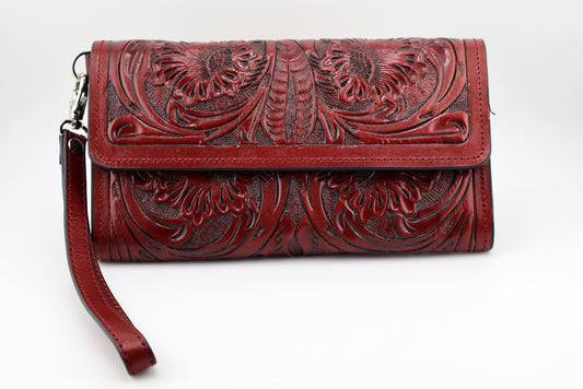Handmade Tooled Leather Red Wallet