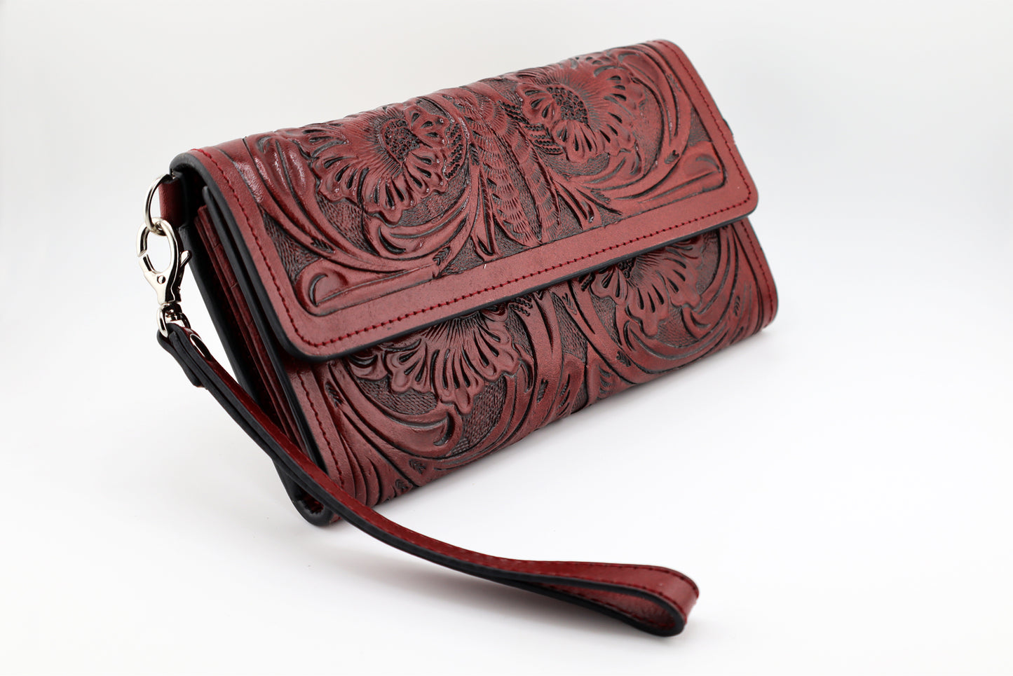 Handmade Tooled Leather Red Wallet