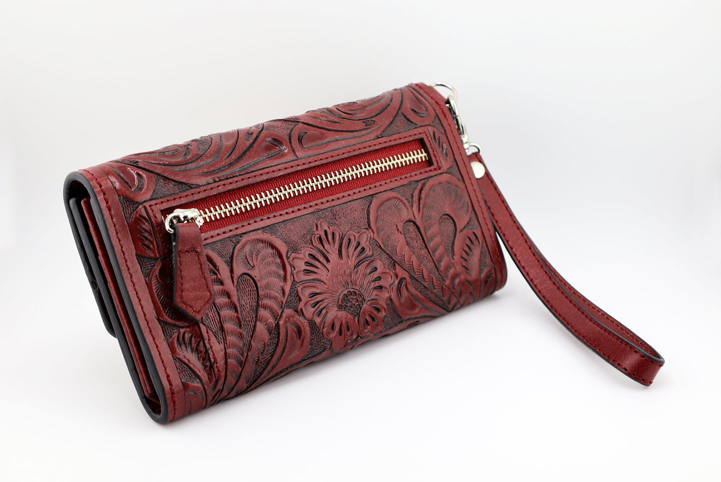 Handmade Tooled Leather Red Wallet