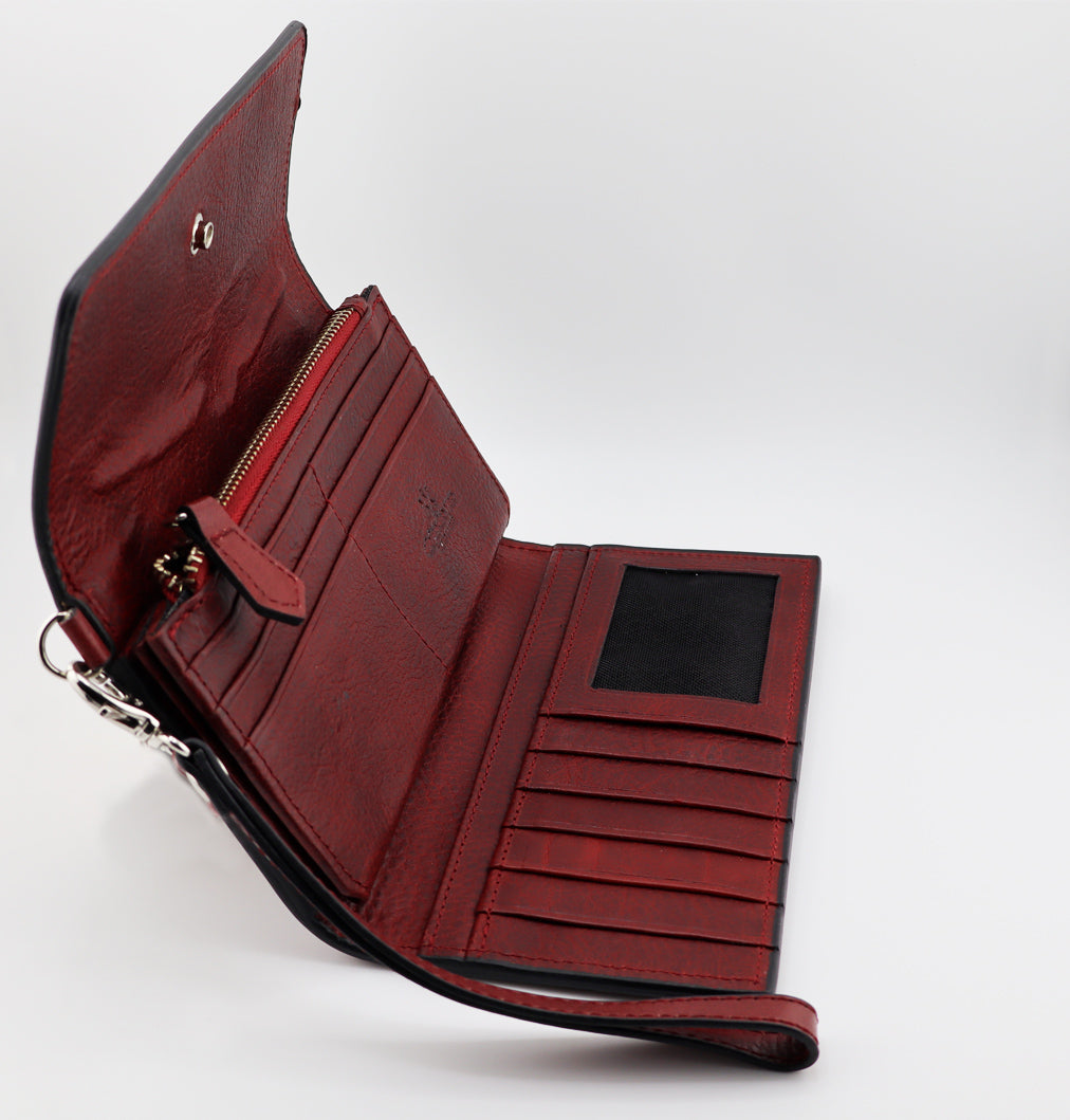 Handmade Tooled Leather Red Wallet