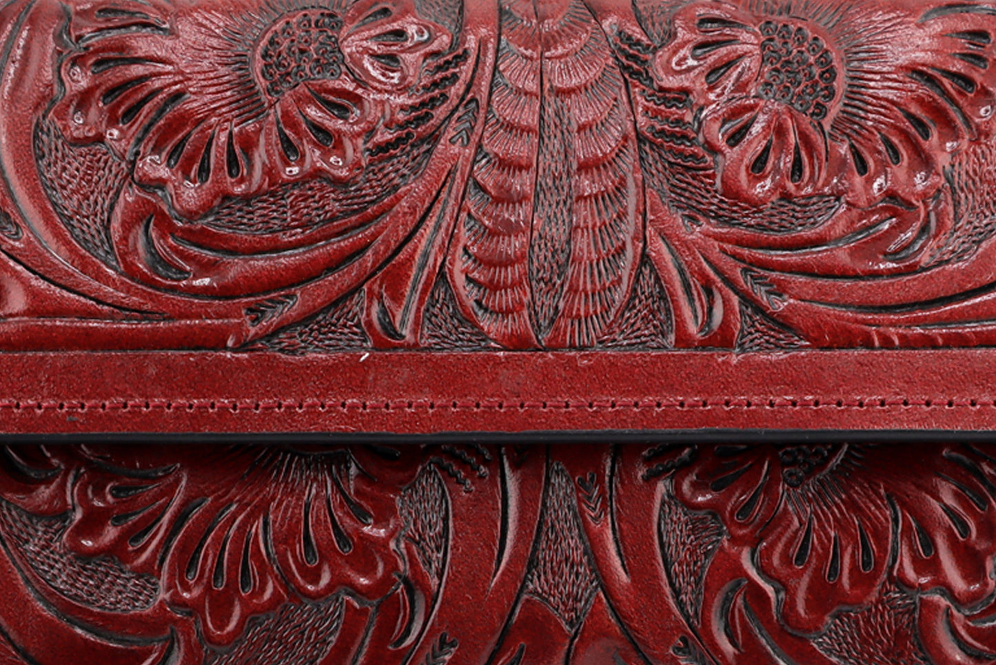 Handmade Tooled Leather Red Wallet