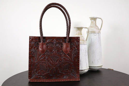 Handmade bag, tooled leather, Leather Shoulder bag, Brown Bag