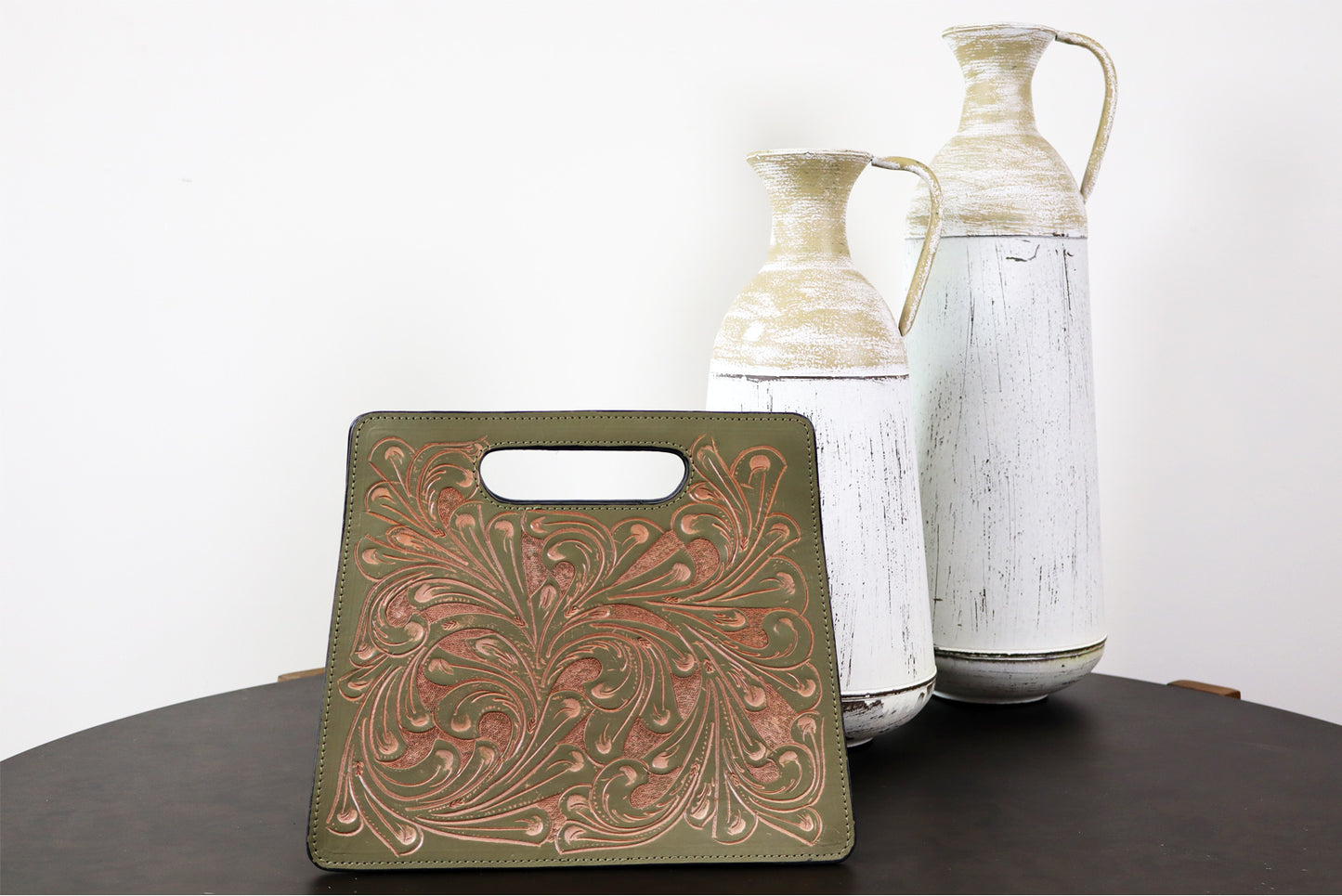 Shoulder bag, Genuine Tooled Leather bags, Olive Bag, Handmade Leather