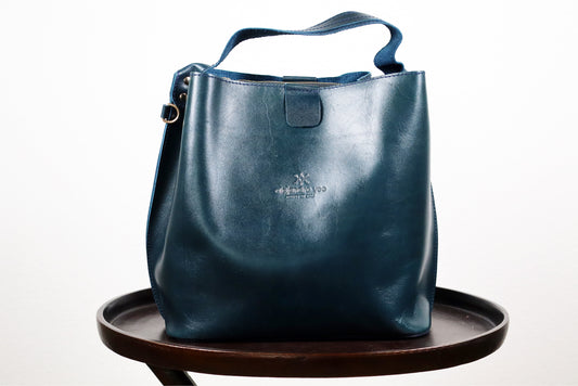 Crossbody Dark Ocean Blue Purse, Handmade Leather