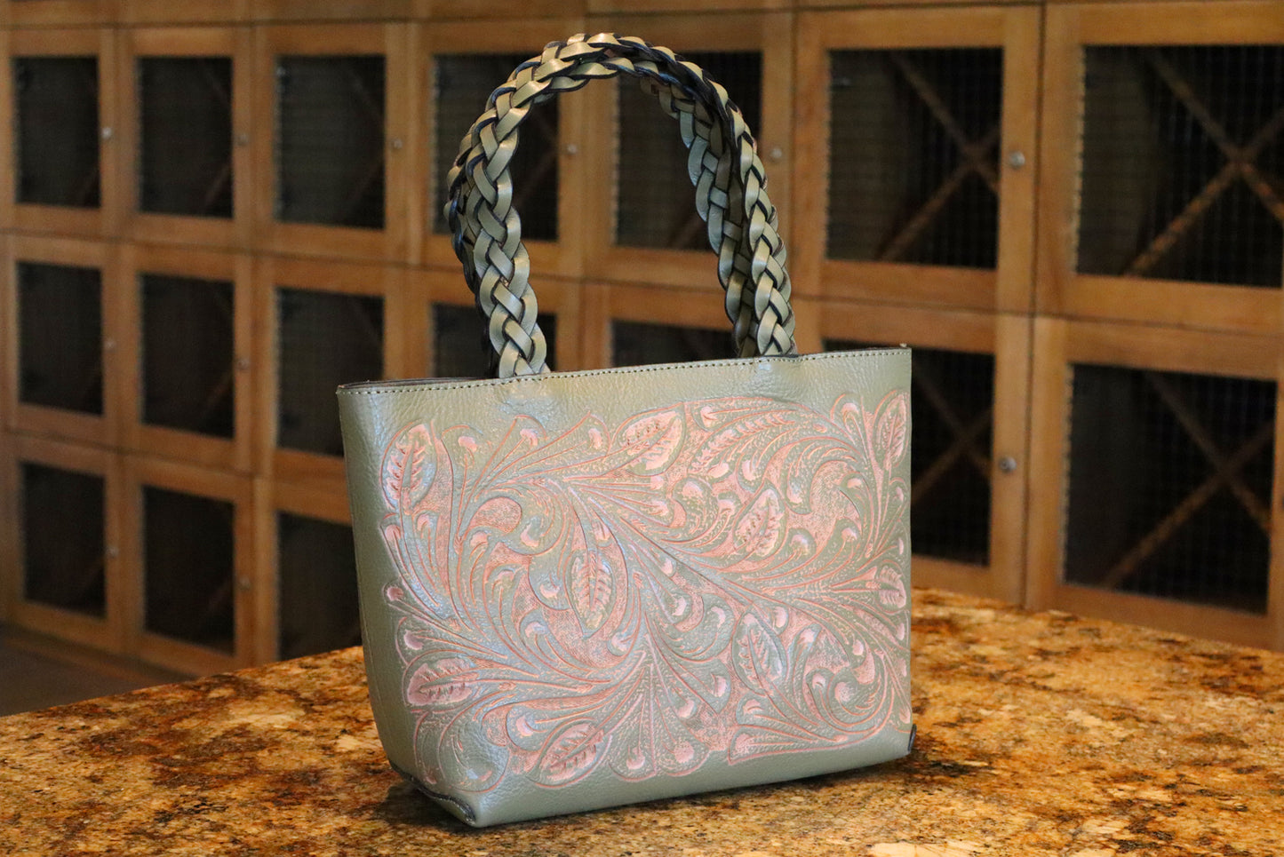 Leather Crossbody bag, Lady Olive Bag, Genuine Tooled Leather bags, purse for Women.