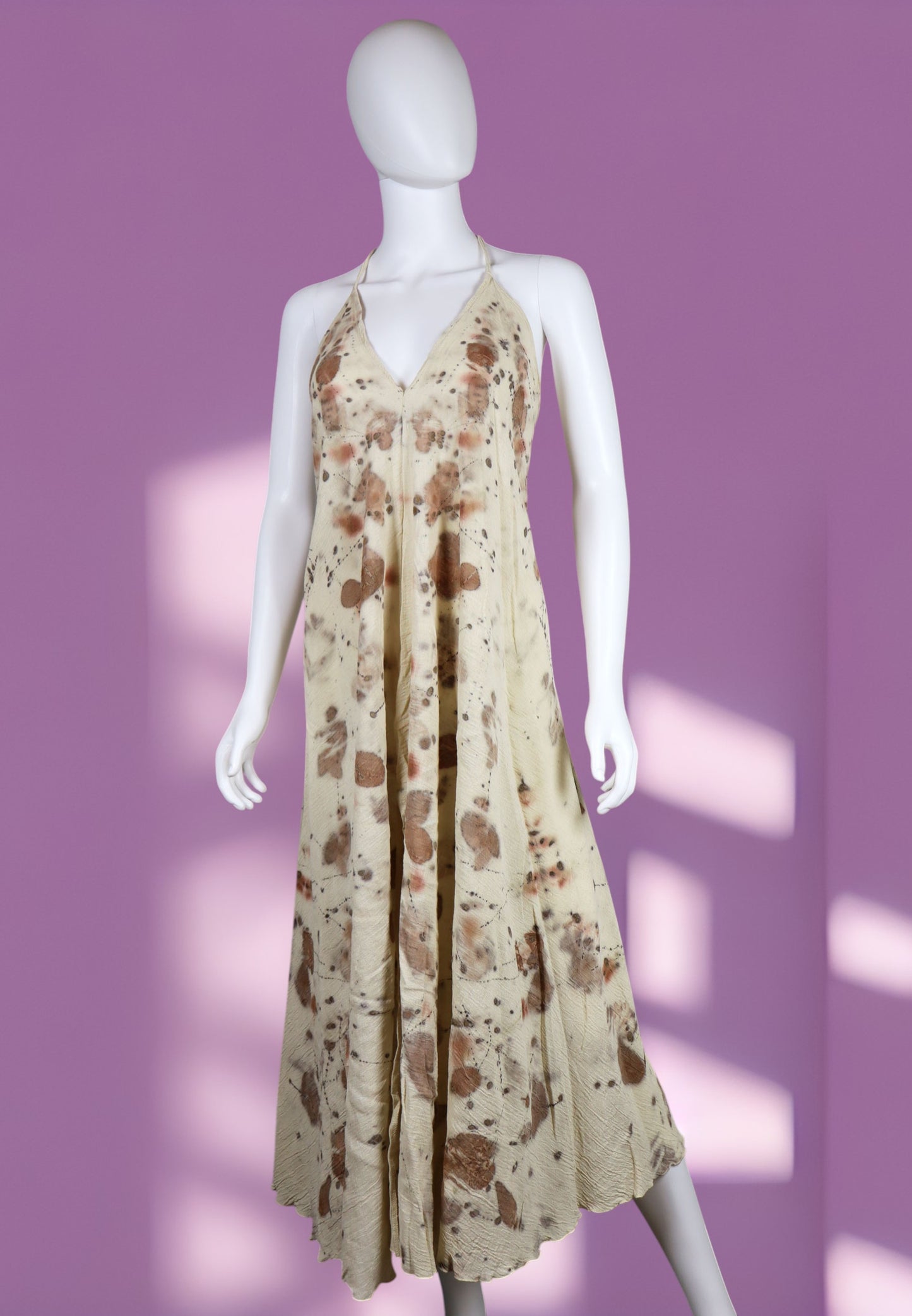Maxi Dress Leaves Flowers Handmade Print Fabric