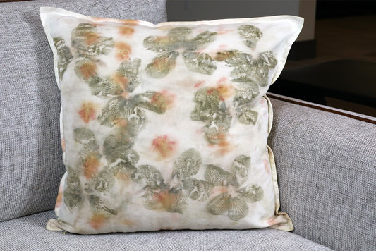 Fashion Natural Pillow, Ecoprint, Unique Design, Handmade dyed, Organic Cotton.