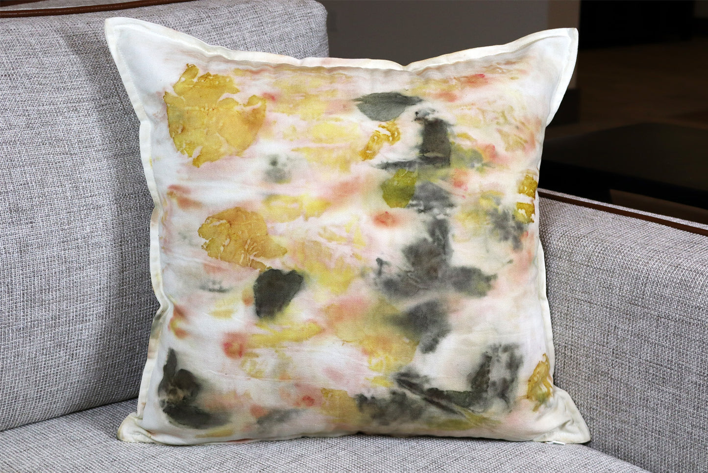 Pillow Organic Flowers Print, Nature Organic Cotton, Handmade dyed