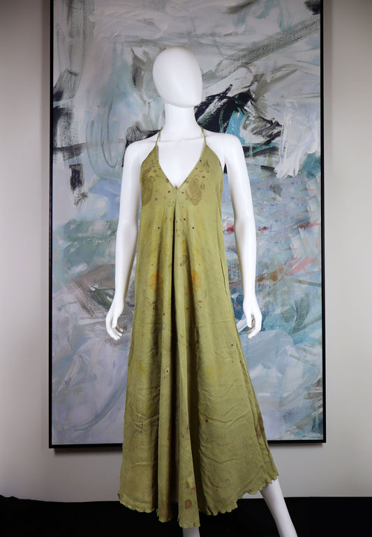 Maxi Dress Elegant Natural Print Leaves and Flowers