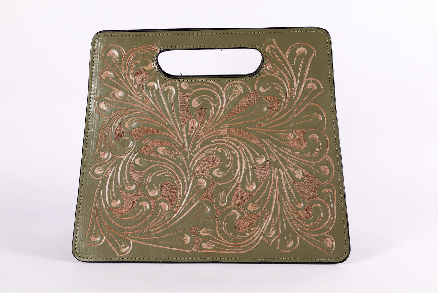 Shoulder bag, Genuine Tooled Leather bags, Olive Bag, Handmade Leather