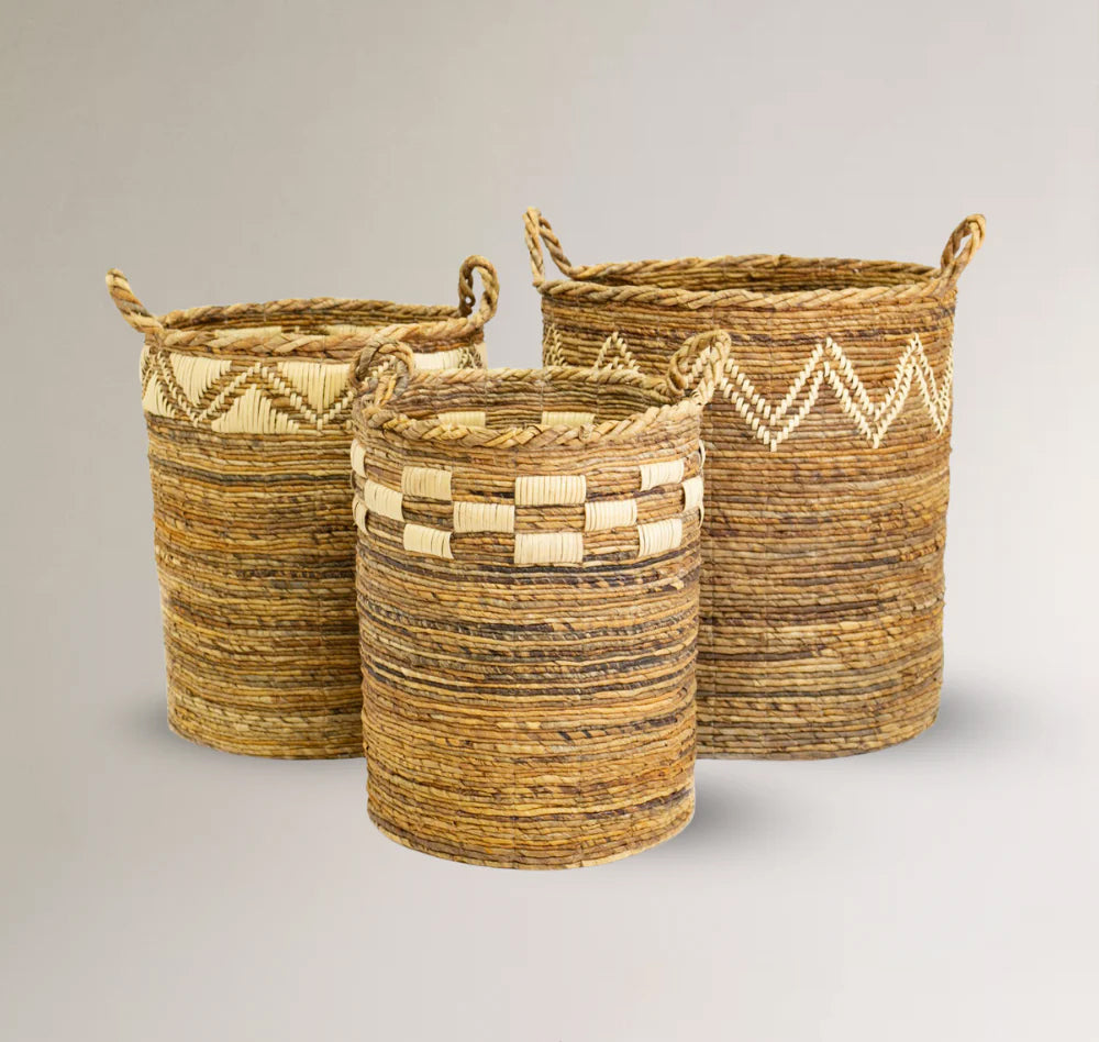 Set of 3 Natural Handwoven Beige Pim baskets