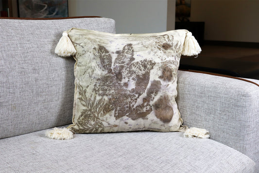 EcoPrint artisanal technique Handmade Cotton Throw Pillow.