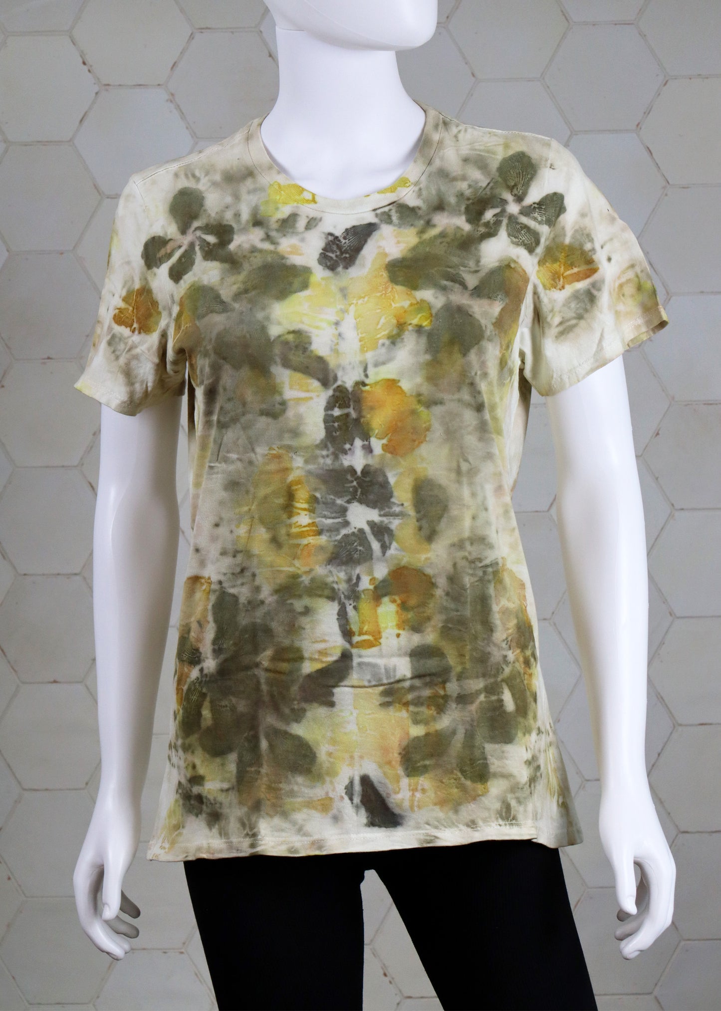 Nice Botanical Lady T-Shirt Natural Cotton Ecoprint Handmade dyed