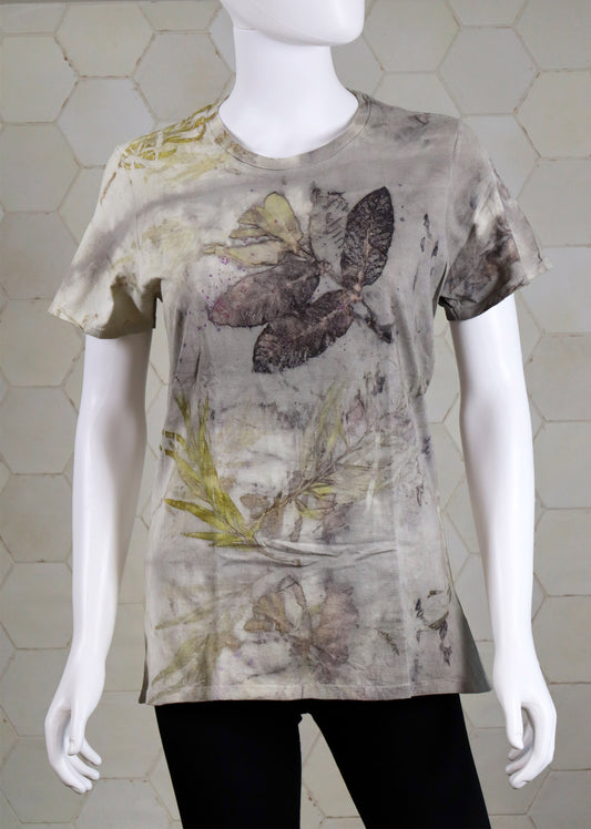 Ecoprint Large T-Shirt Handmade dyed Lady Clothing  Natural Cotton