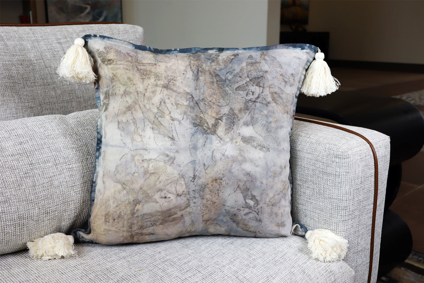 Ecoprint Handmade Cotton Throw Pillow, botanical print