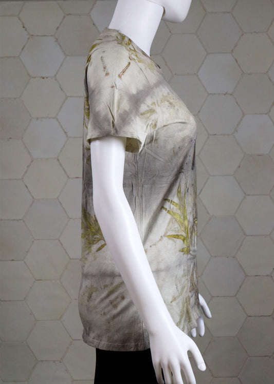 Ecoprint Large T-Shirt Handmade dyed Lady Clothing  Natural Cotton