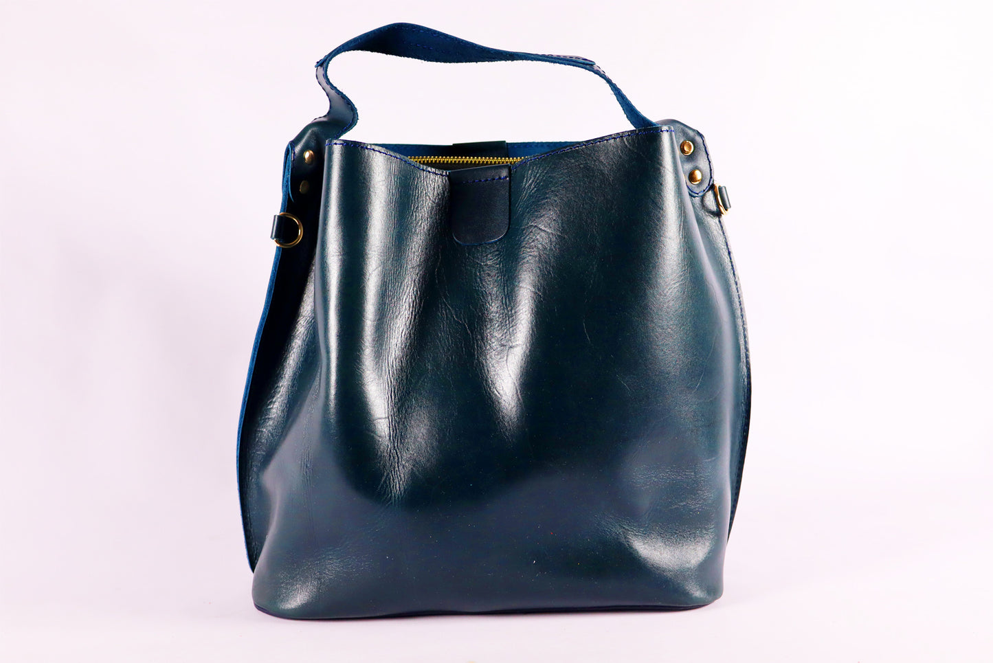 Crossbody Dark Ocean Blue Purse, Handmade Leather