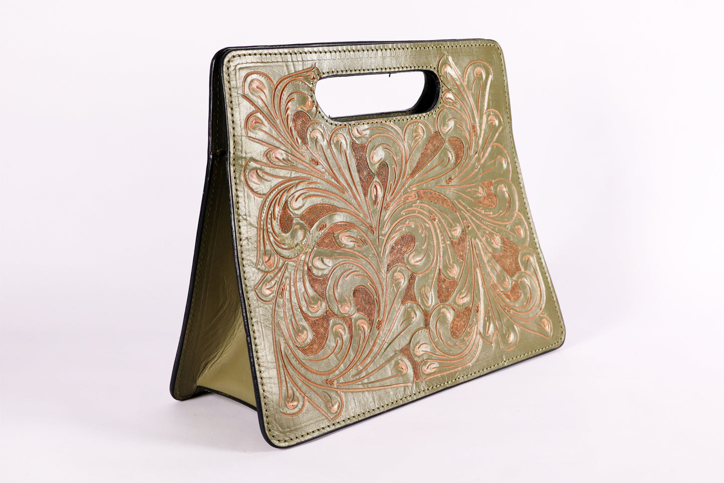 Shoulder bag, Genuine Tooled Leather bags, Olive Bag, Handmade Leather