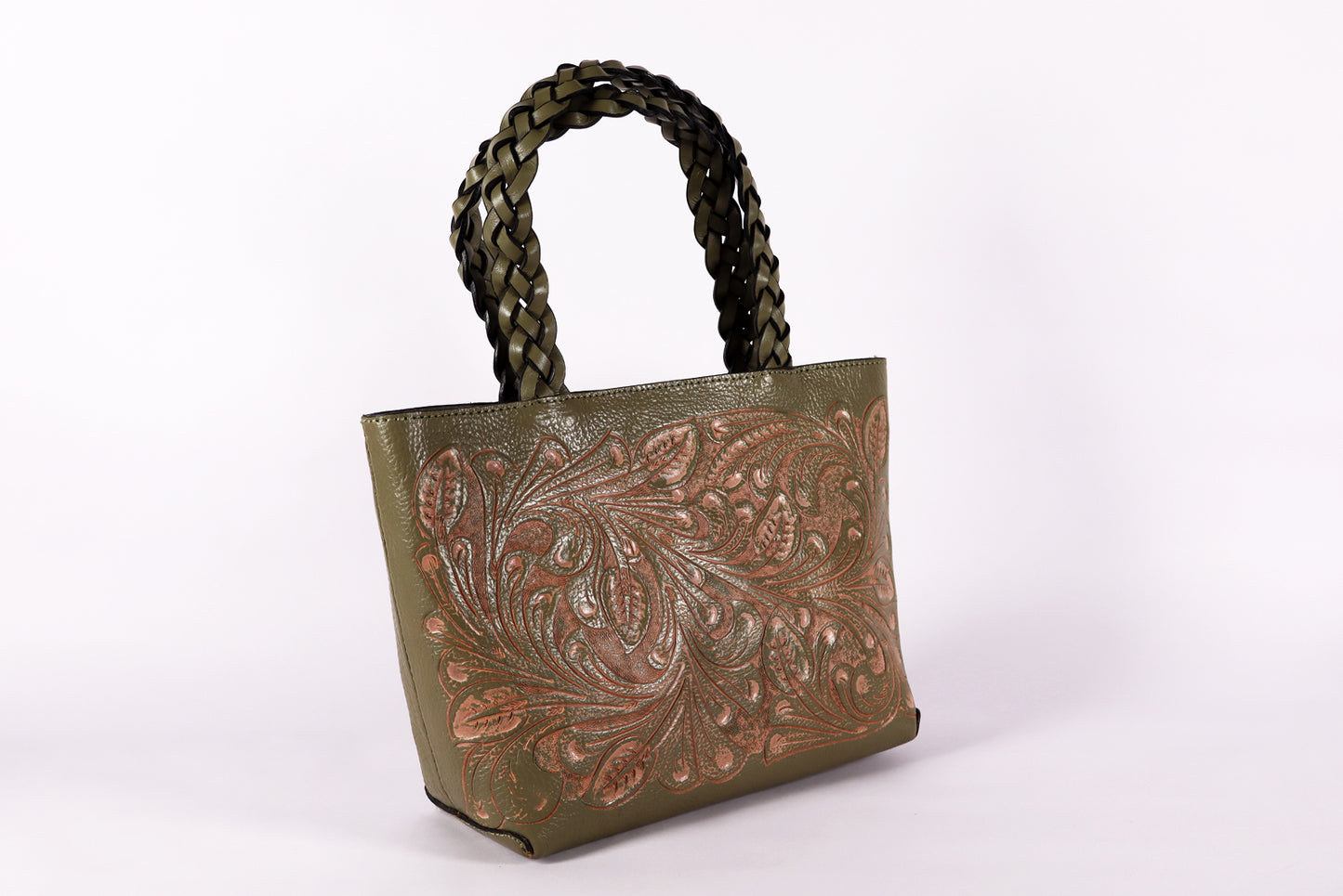 Leather Crossbody bag, Lady Olive Bag, Genuine Tooled Leather bags, purse for Women.