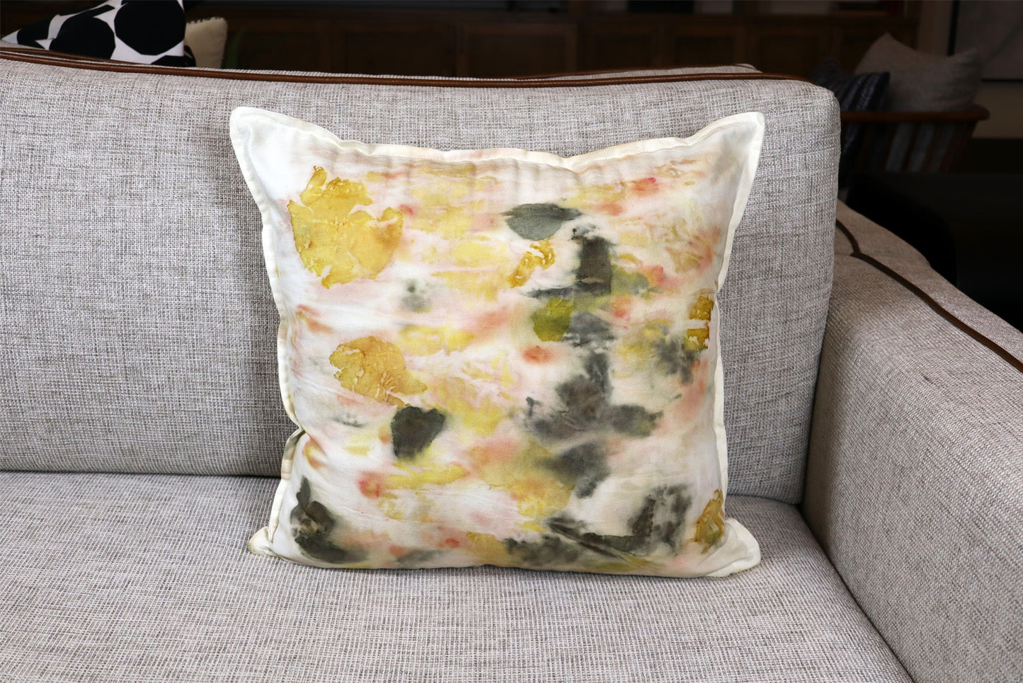 Pillow Organic Flowers Print, Nature Organic Cotton, Handmade dyed