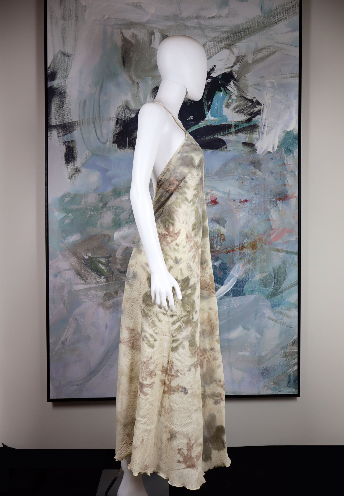 Maxi Dress Elegant Natural Print Fabric Leaves and Flowers