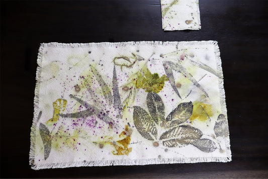 Set of 4 Placemats Natural Cotton Handmade dyed, Ecoprint