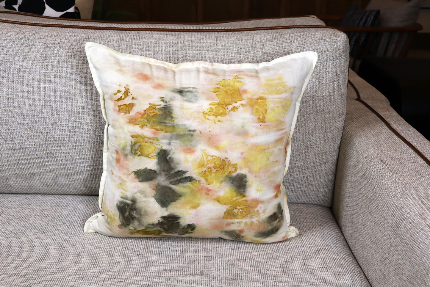 Pillow Organic Flowers Print, Nature Organic Cotton, Handmade dyed