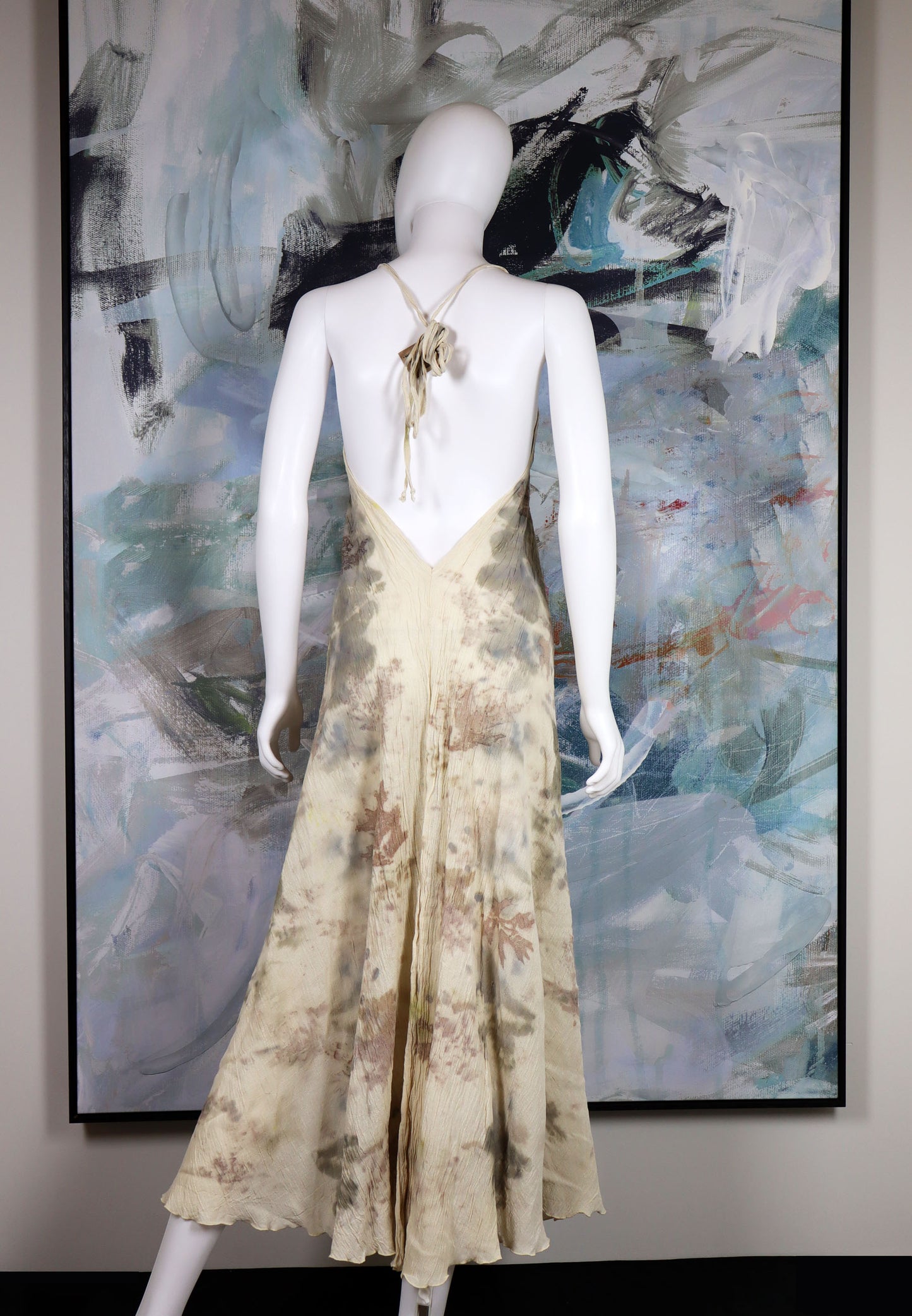 Maxi Dress Elegant Natural Print Fabric Leaves and Flowers