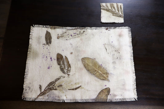 Ecoprint Placemats Natural Cotton Handmade dyed, Set of 4 Placemats.