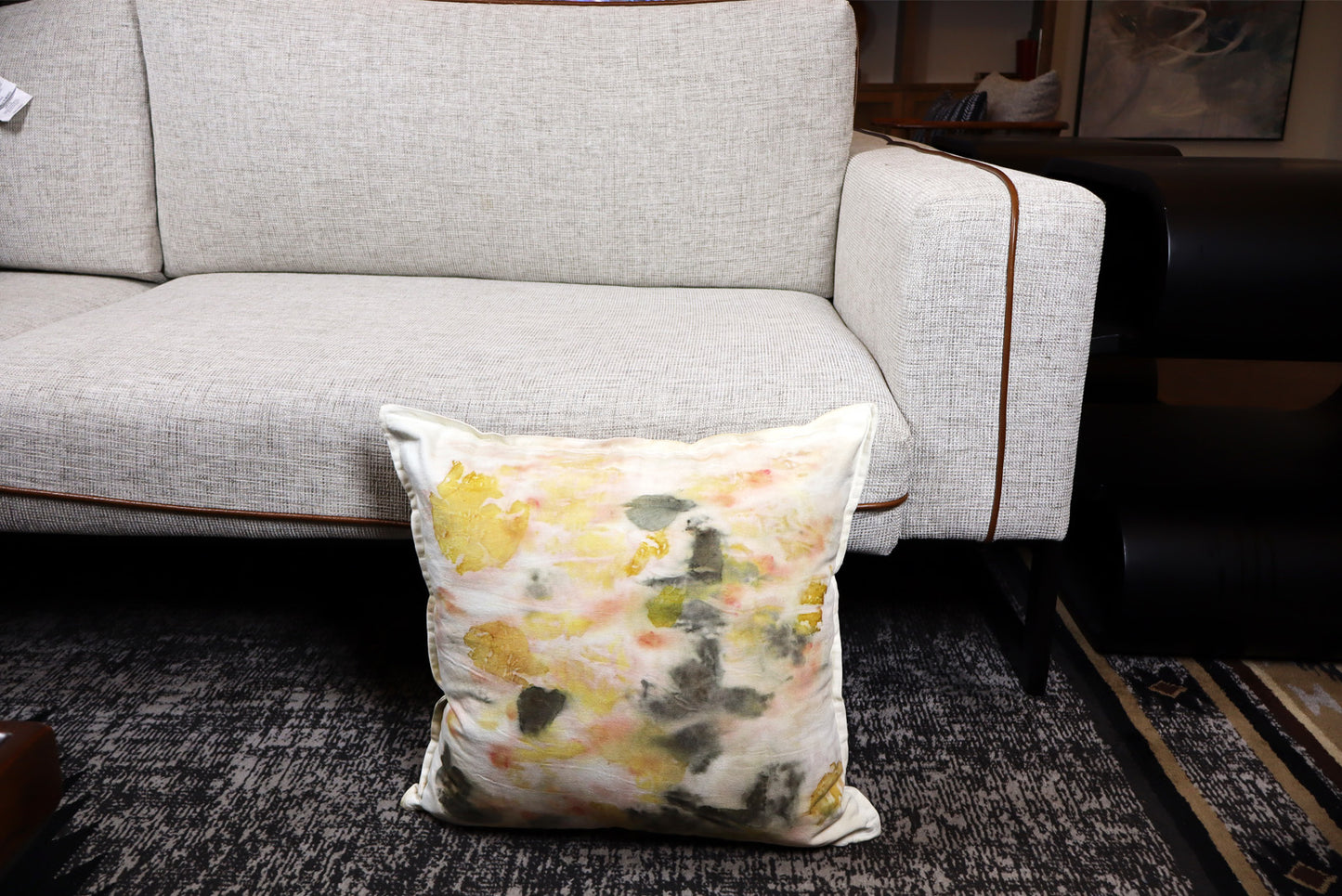 Pillow Organic Flowers Print, Nature Organic Cotton, Handmade dyed
