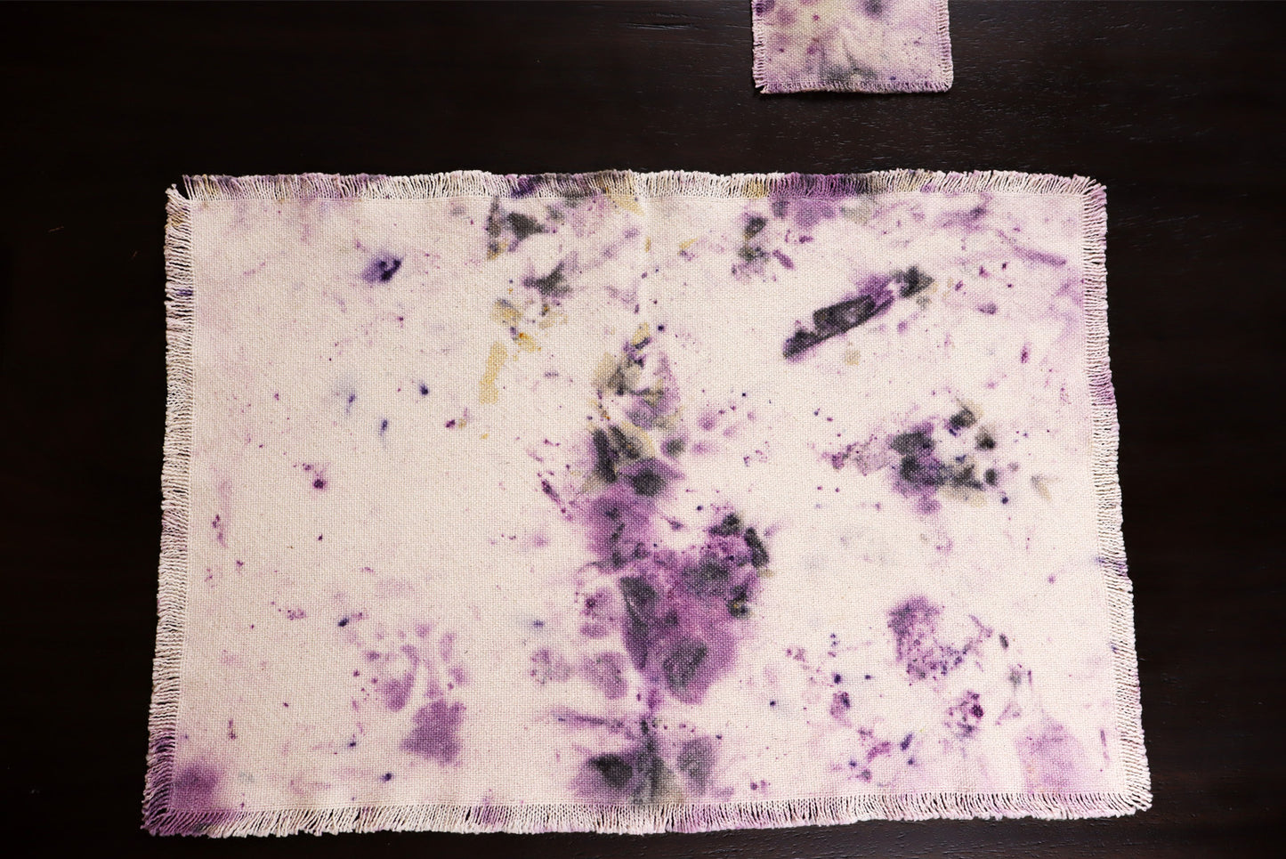 Set of 4 Placemats, 4 Coasters Natural Cotton, Handmade dyed, Ecoprint