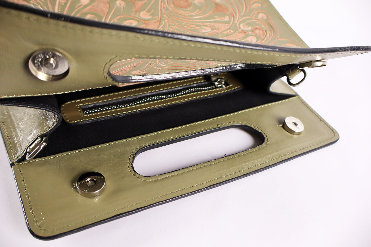 Shoulder bag, Genuine Tooled Leather bags, Olive Bag, Handmade Leather