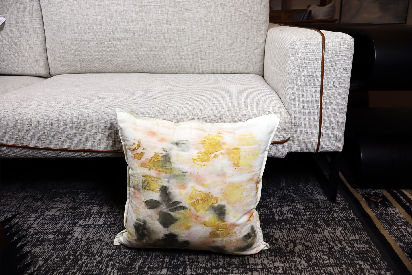 Pillow Organic Flowers Print, Nature Organic Cotton, Handmade dyed