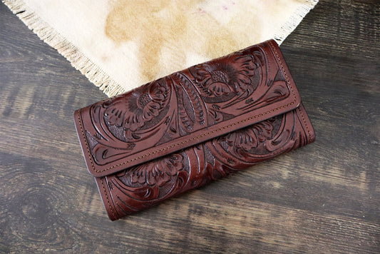 Leather Wallet for Women, Tooled Leather Wallet